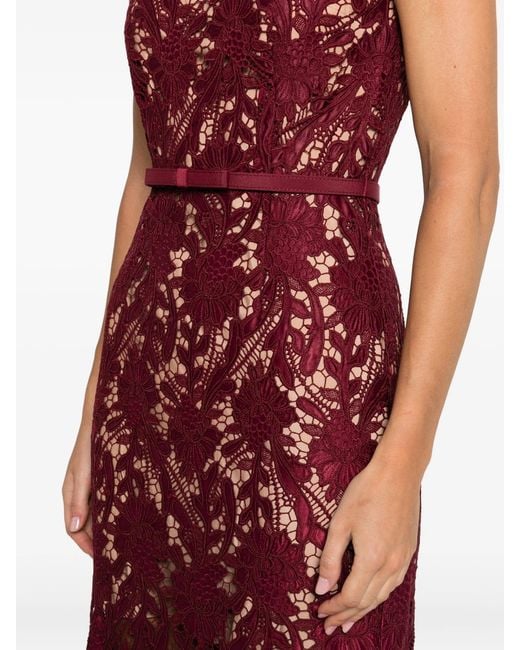 Self-Portrait Burgundy Guipure Lace Midi Dress in Red