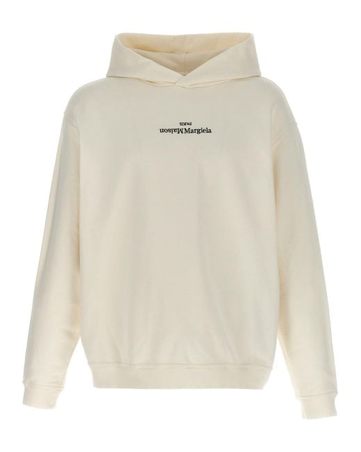 Maison Margiela Logo Embroidered Cotton Hoodie in White für Herren