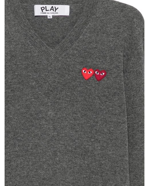 COMME DES GARÇONS PLAY Gray Heart-Patch V-Neck Sweater