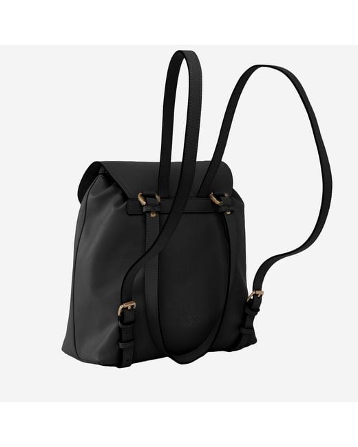 Pinko Black Leather Backpack With Lettering