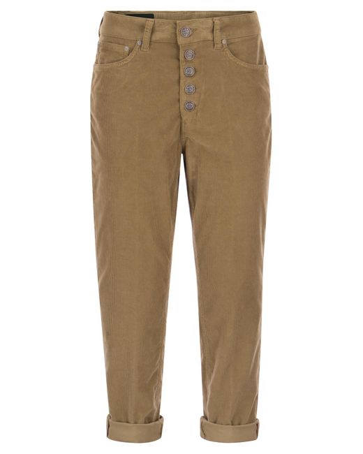 Koons pantaloni in velluto a strisce multipli con bottoni ingioiellati di Dondup in Natural