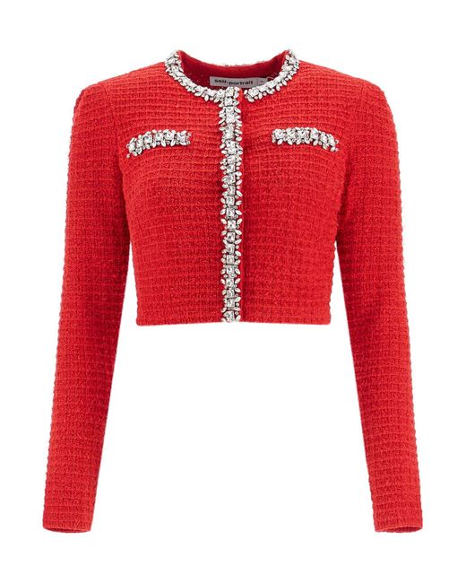 Self-Portrait Zelfportret Kort Vest Met Kristallen in het Red