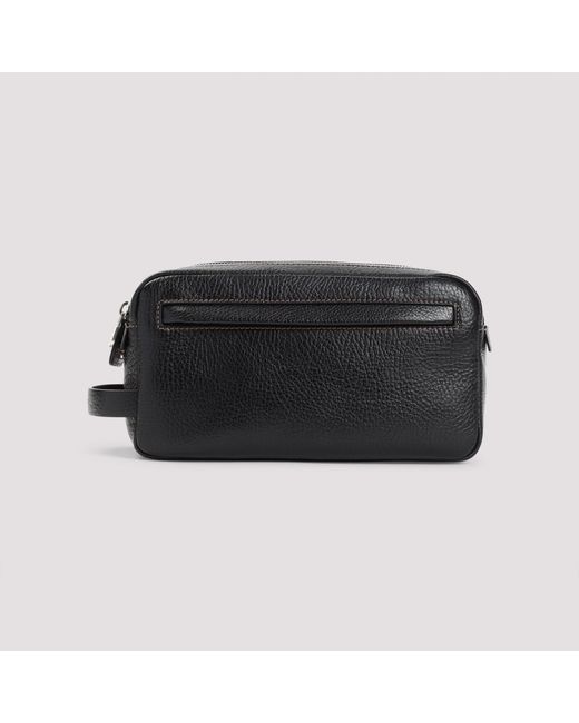 Brunello Cucinelli Black Leather Mini Beauty Case (W24Cm X H13Cm X D11Cm) for men