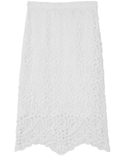 Burberry White Lace Midi Skirt
