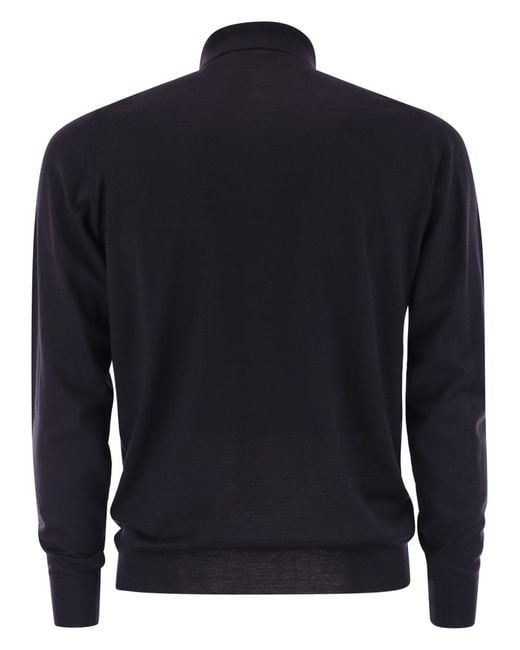 Fedeli Blue Virgin Wool Polo Shirt for men