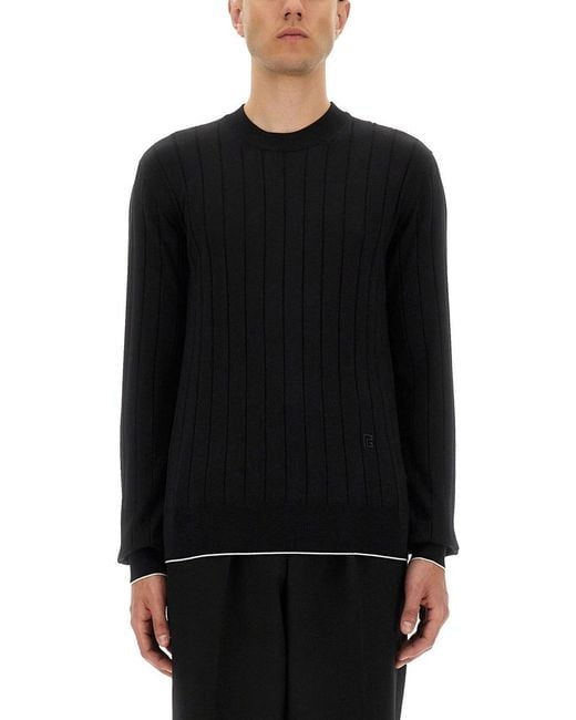 Balmain Classic Ribbed Silk And Cotton Knit in Black für Herren