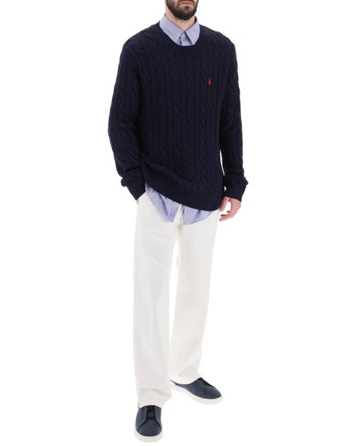 Polo Ralph Lauren Crew Neck Sweater In Cotton Knit in het Blue