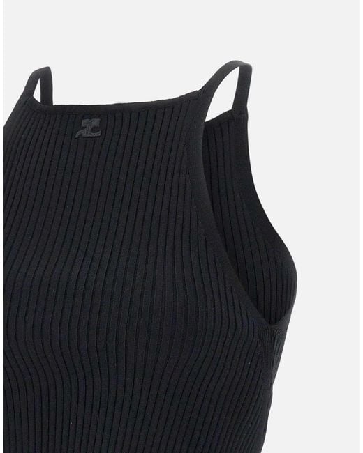 Signature Black Cinbed Knit Top Courreges