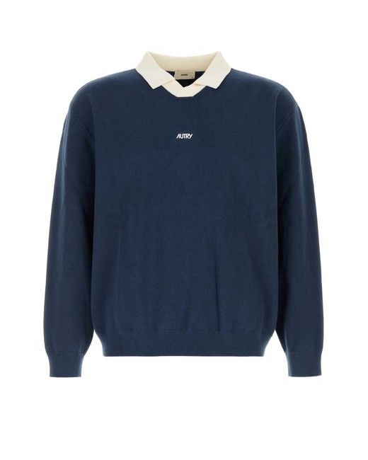 Autry Blue Knit Oversize Polo Shirt for men