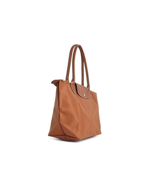 Longchamp White 'M Le Pliage Original' Cognac Tela Shoulder Bag