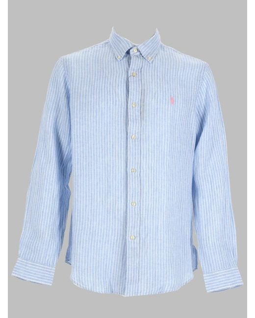 Polo Ralph Lauren Blue Linen Short Sleeve Shirt For for men