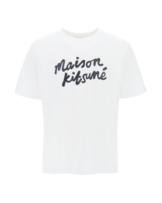 Maison Kitsuné T -shirt Met Logo In Handschrift in het White voor heren
