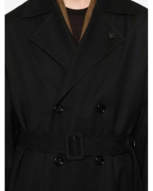 Lardini Black Double-Breasted Coat With Belt for men