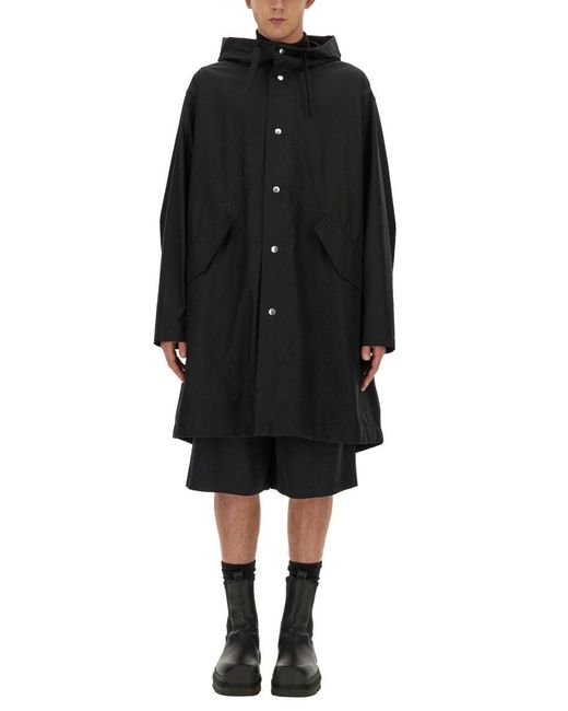 Jil Sander Black Hooded Cotton Parka for men