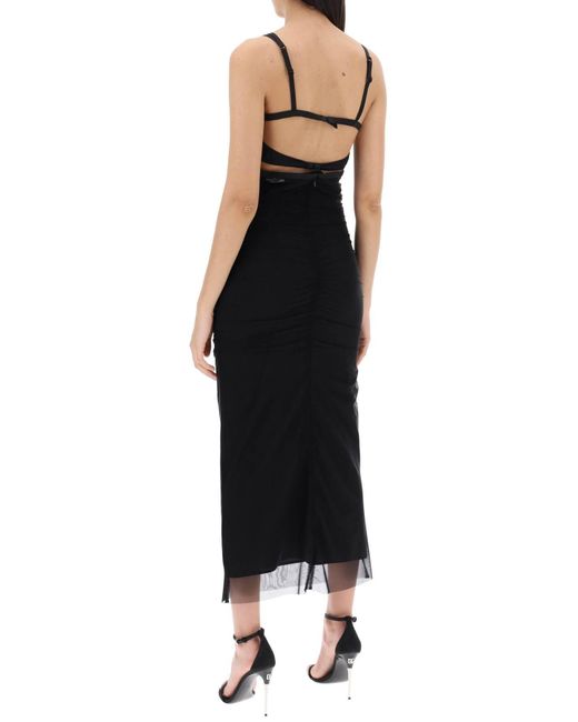Midi Vestido con detalles de ratina Dolce & Gabbana de color Black