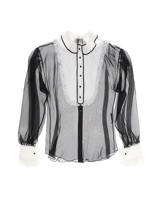 Blusa In Chiffon Con Plastron di Dolce & Gabbana in Gray