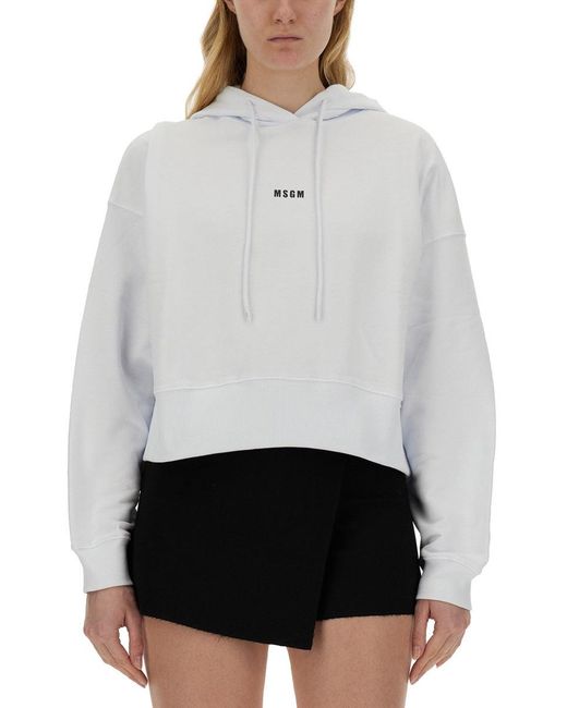 MSGM White Logo Hood Sweatshirt