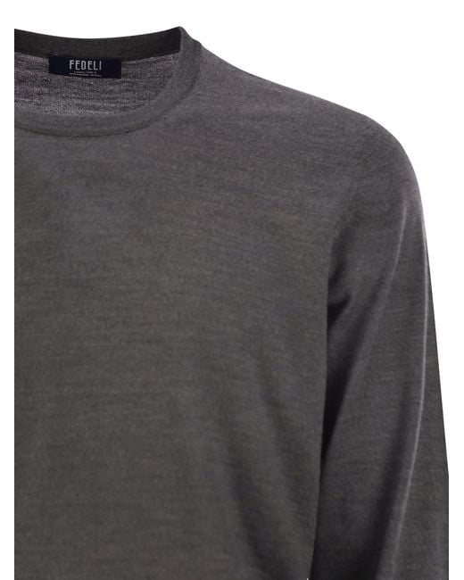 Fedeli Gray Crew Neck Sweater for men