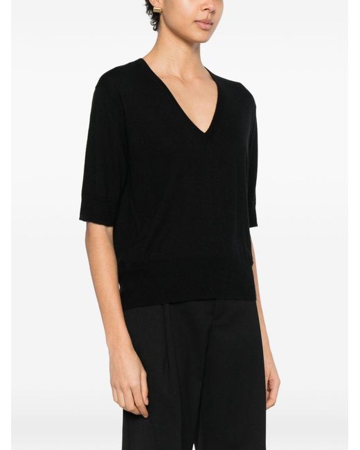 Soft Goat Black V-Neck Short Sleeves