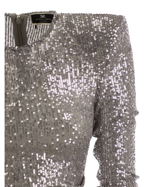 Sequin Minidress avec jupe asymétrique Elisabetta Franchi en coloris Gray