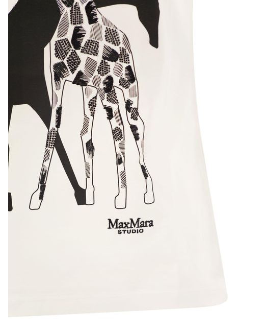 Max Mara Studio Rita Cotton T -shirt Met Afdrukken in het White