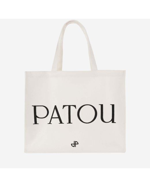 Patou White Large Cotton Canvas Tote Bag