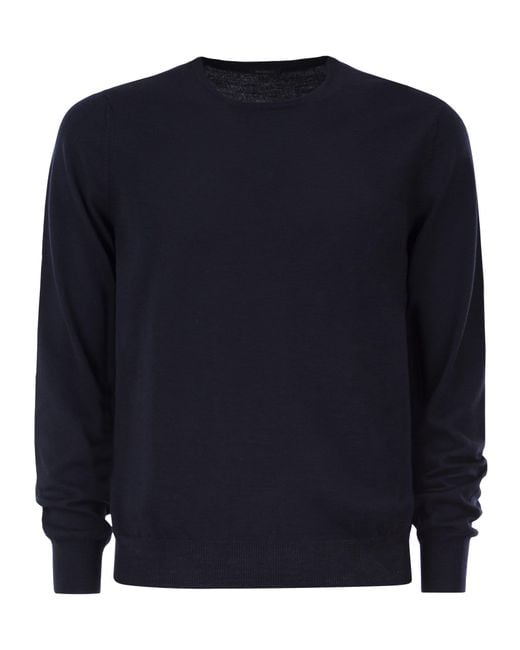 Kiton Blue Long-Sleeved Wool Crew Neck Jumper for men