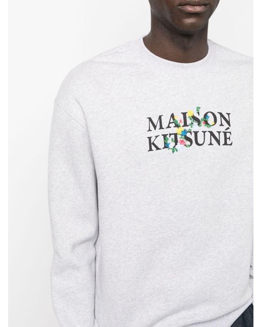 Maison Kitsuné White Logo Cotton Crewneck Sweatshirt for men