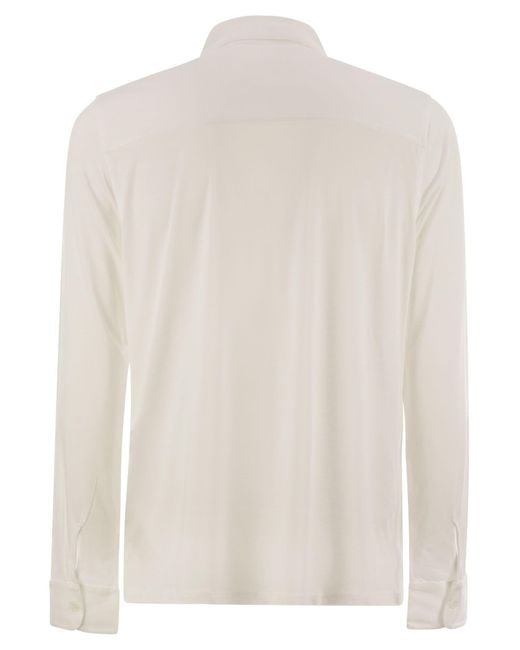 Majestic White Long-Sleeved Lyocell And Cotton Shirt for men