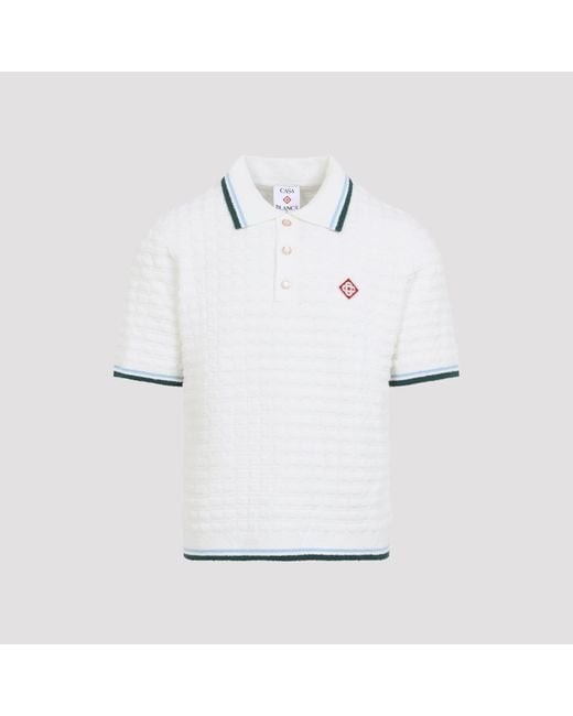 Casablanca White Boucle Short-Sleeve Knitted Polo