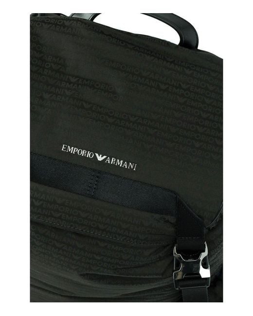 Emporio Armani Black Monogram Military Backpack for men