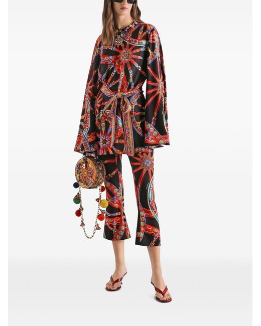 Dolce & Gabbana Red Carretti Print Silk Trousers