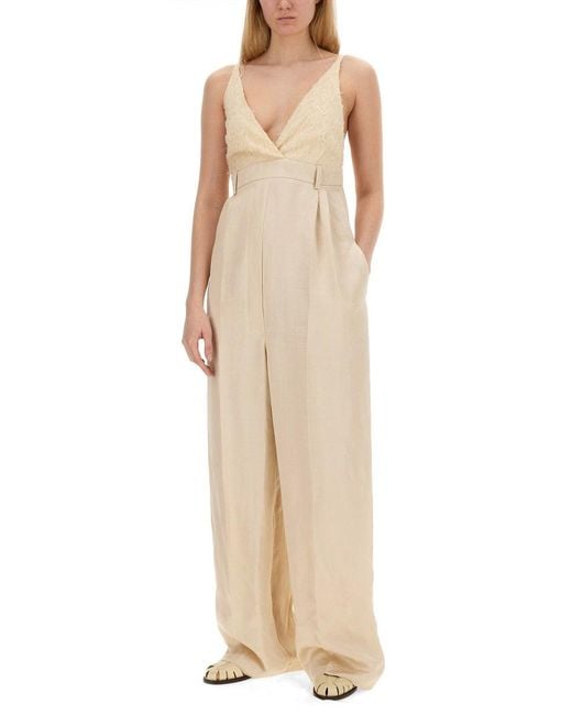 Alysi Natural Malfile Satin Jumpsuit