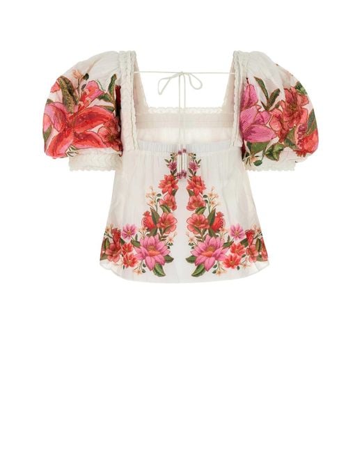 Farm Rio Red Printed Linen Blend Blouse