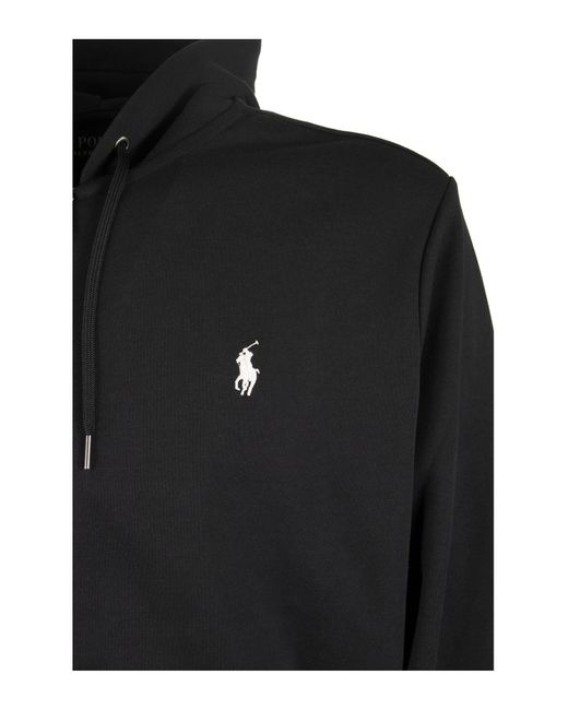 Polo Ralph Lauren Black Double-Knitted Full-Zip Hoodie With Signature Embroidery for men
