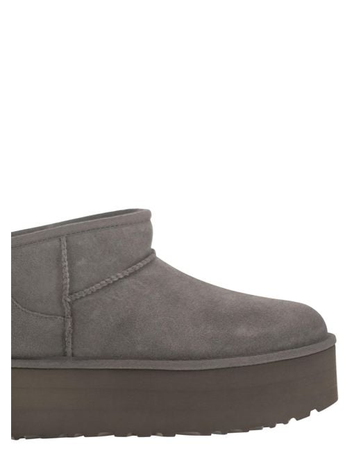 Ugg Gray Ultra Mini Classic Boots With Plateau