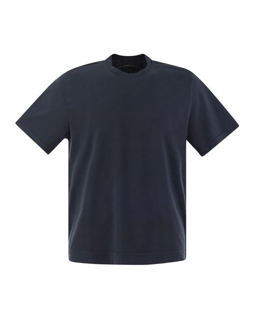 Fedeli Blue Short Sleeved Cotton T Shirt