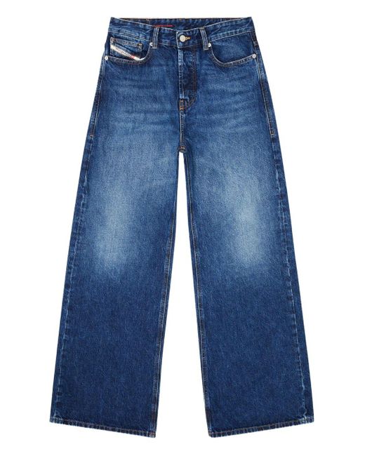 DIESEL Blue Wide-Leg Denim Jeans With Relaxed Fit