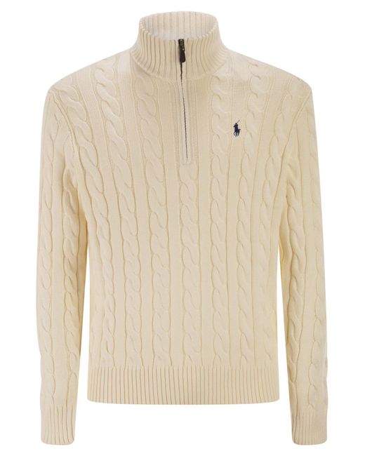 Polo Ralph Lauren Natural Cotton Cable Knit Jumper With Zip Fastening for men