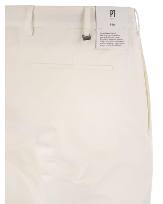 PT Torino White Dieci Stretch Cotton Trousers for men