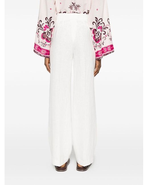 Via Masini 80 White Linen Trousers