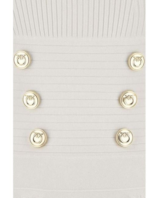 Pinko White Ribbed Bodycon Dress With Button Detail And Zip Closure