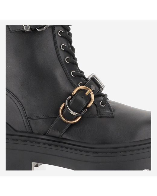 Pinko Black Pink -Leder -Knöchelstiefel mit Gürtel und Logo