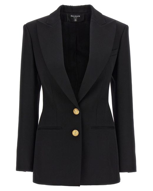 Blazer Double Breasted avec des boutons de logo Balmain en coloris Black