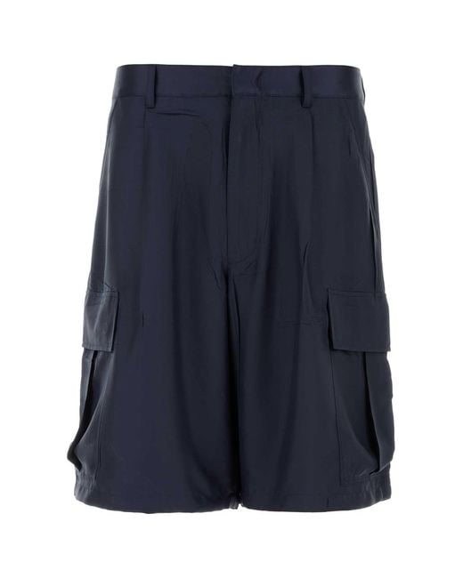 Prada Dark Blue Silk Bermuda Shorts for men