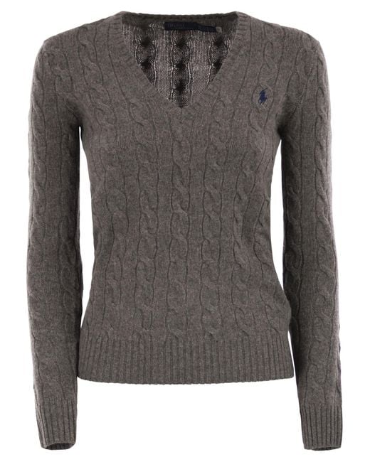Polo Ralph Lauren Gray Wolle und Kaschmir -Kabel -Strickpullover