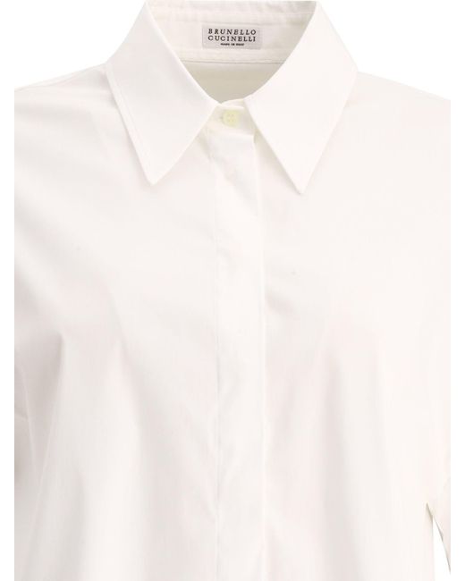 Camisa de cuello de la banda de Brunello Cucinelli de color White