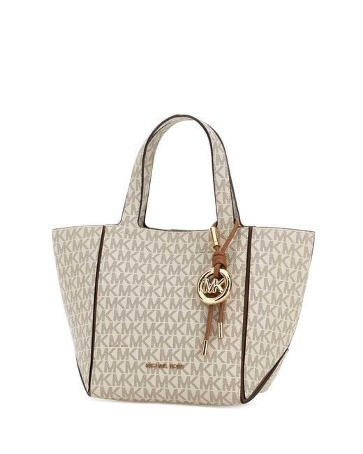 Michael Kors White Borsa A Mano Jordi In Tela Stampata
