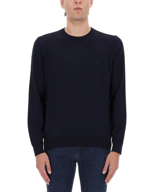 Boss Blue Virgin Wool Sweater for men