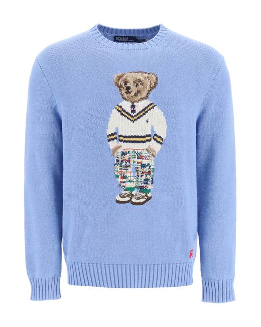 Polo Ralph Lauren Jacquard-Polobär-Pullover in Blue für Herren